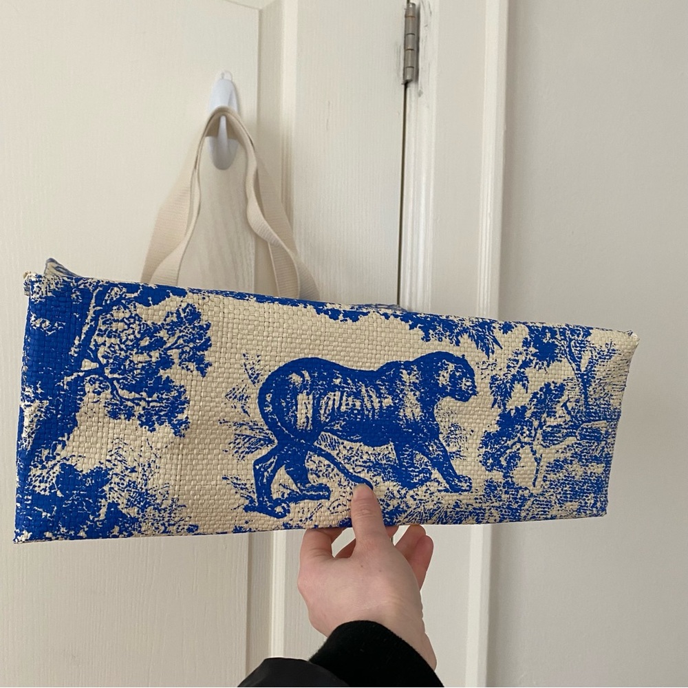Brand New Christian Dior Blue Dioriviera Print Paper Straw Tote Bag XL size - Picture 6 of 14